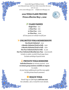 2026 YOGA CLASS PRICING